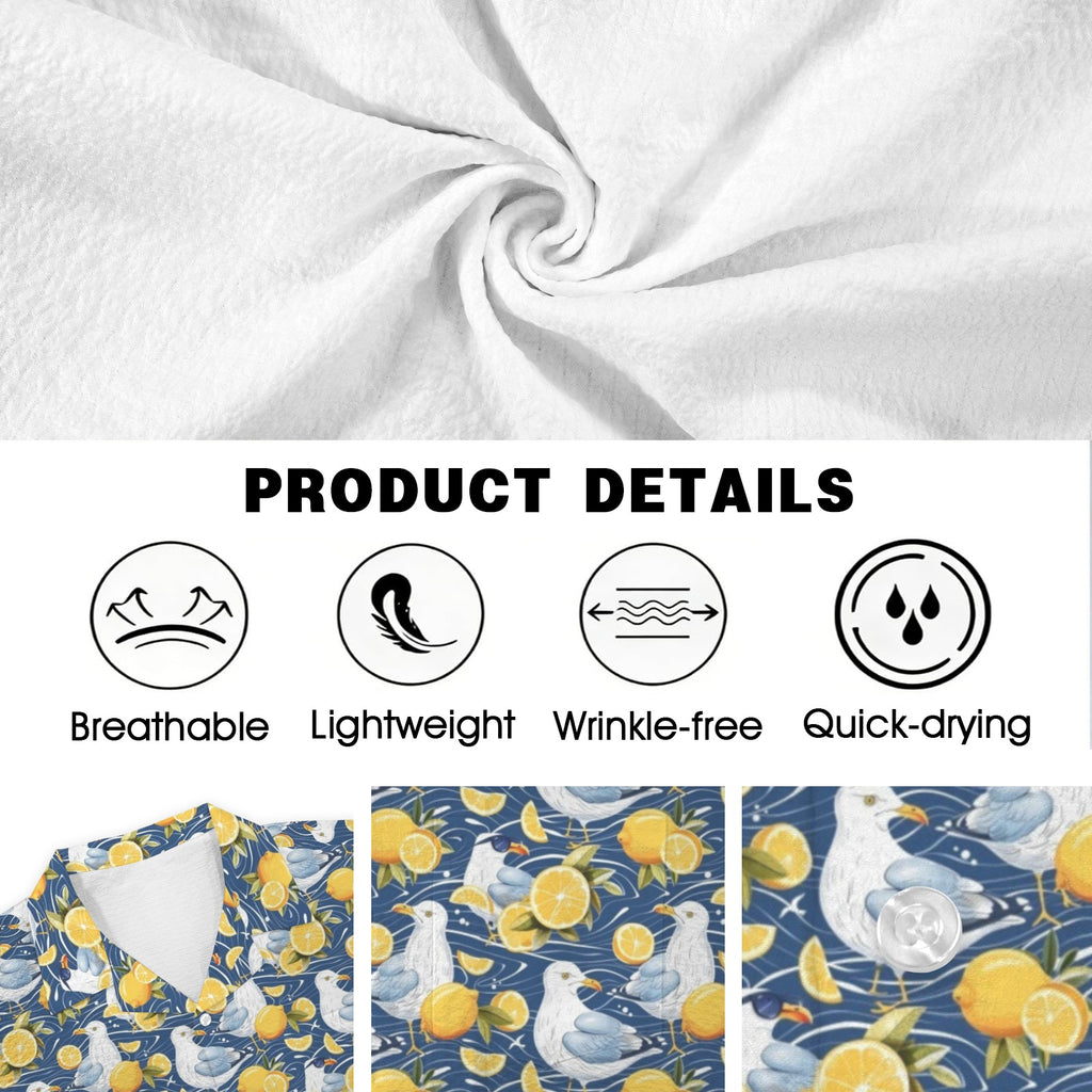 Lemon Seagull Men's Crinkle Hawaiian Shirt