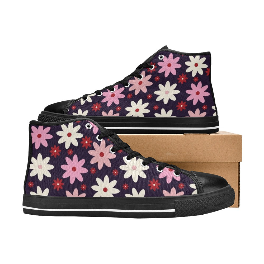 Pink Daisy Women's High Top Canvas Shoes Womens Classic High Top Shoes Plants Printed Offshore