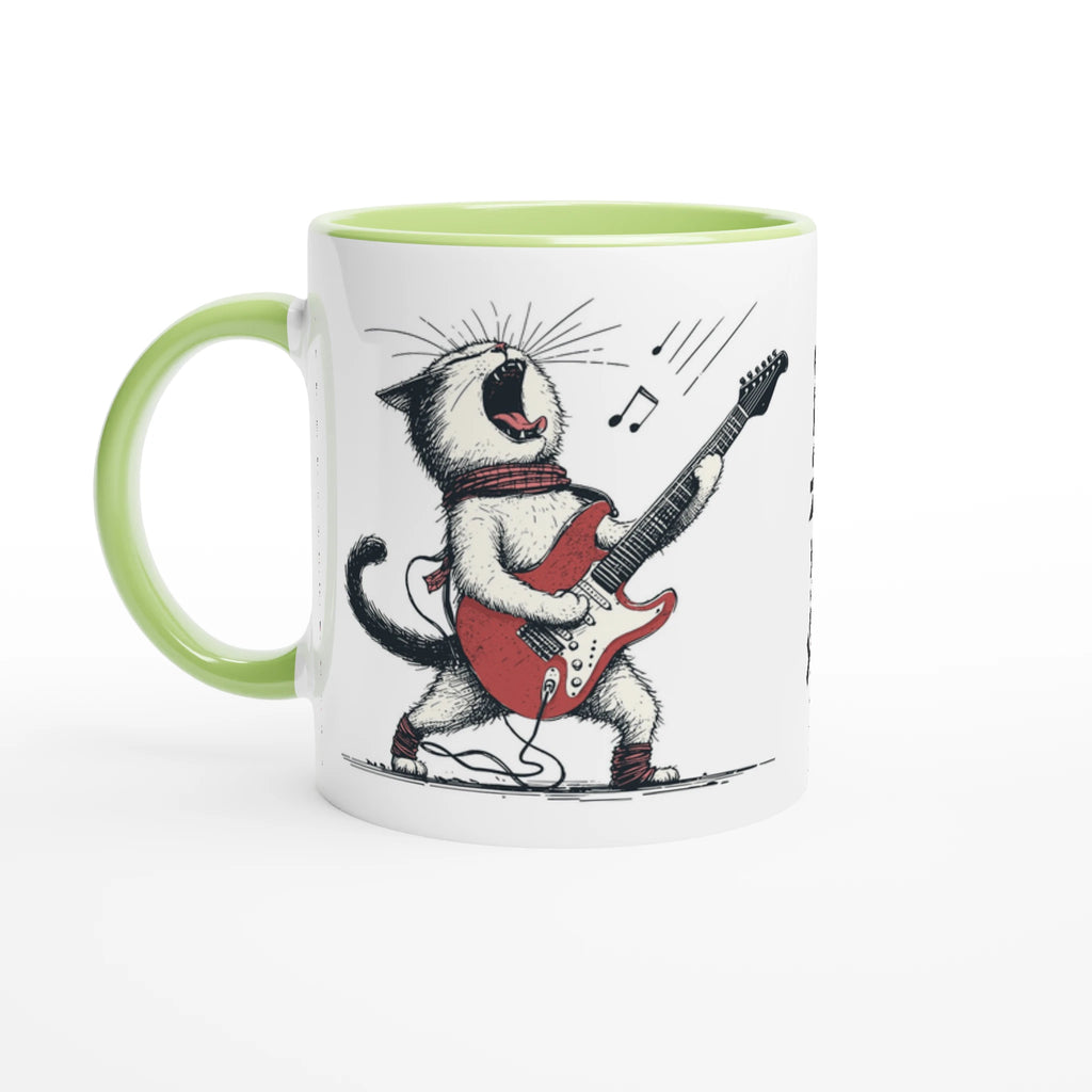 Personalised Cat Playing Guitar 11oz Ceramic Mug Ceramic Green Personalised 11oz Mug animal Globally Fulfilled Music