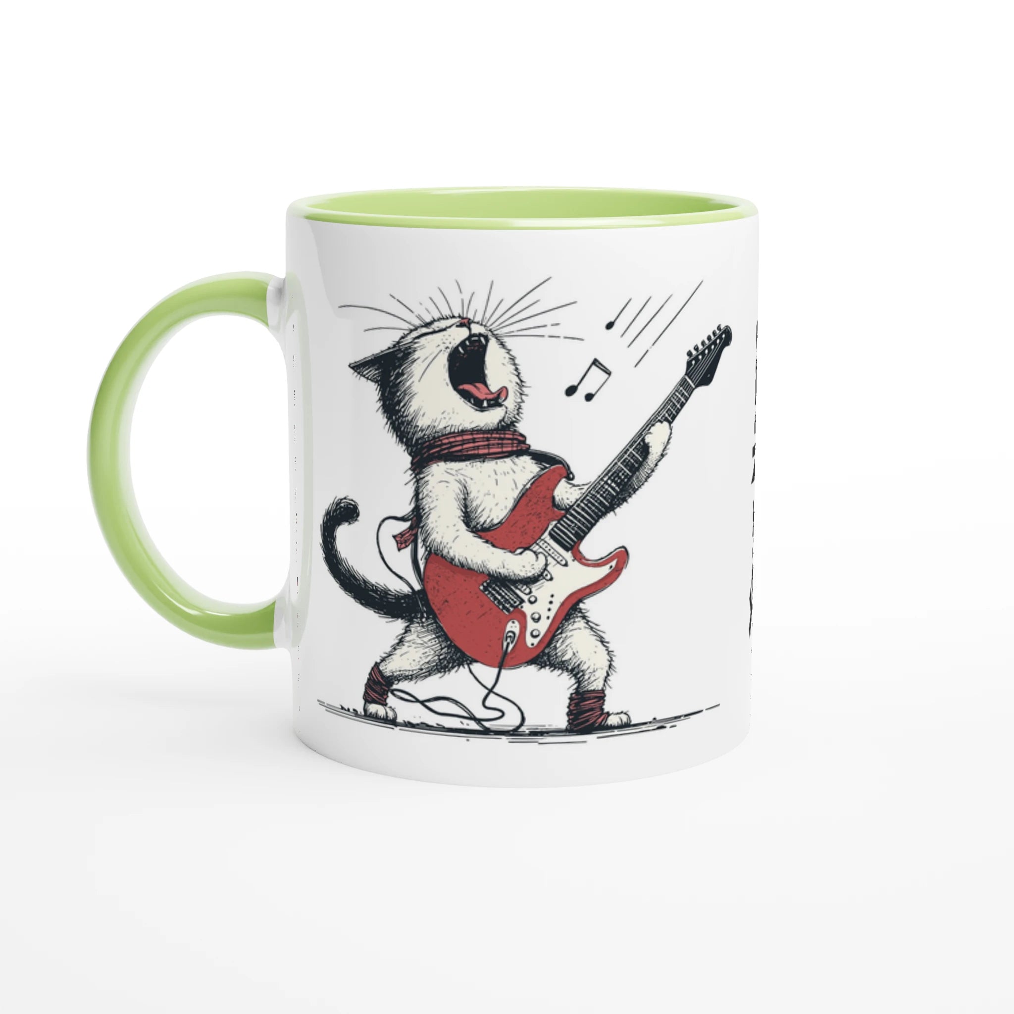 Personalised Cat Playing Guitar 11oz Ceramic Mug Ceramic Green Personalised 11oz Mug animal Globally Fulfilled Music