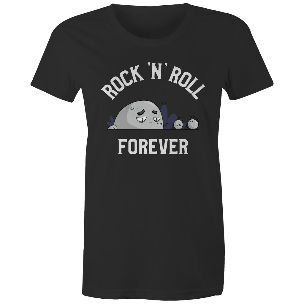 Rock And Roll Forever - Womens T-shirt Black Womens T-shirt Music Printed In Australia