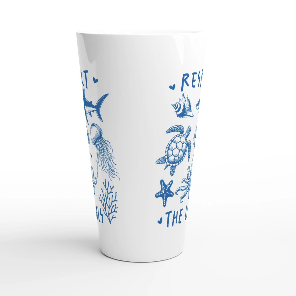 Respect The Locals, Sea Life - White Latte 17oz Ceramic Mug Latte Mug animal Globally Fulfilled Ocean