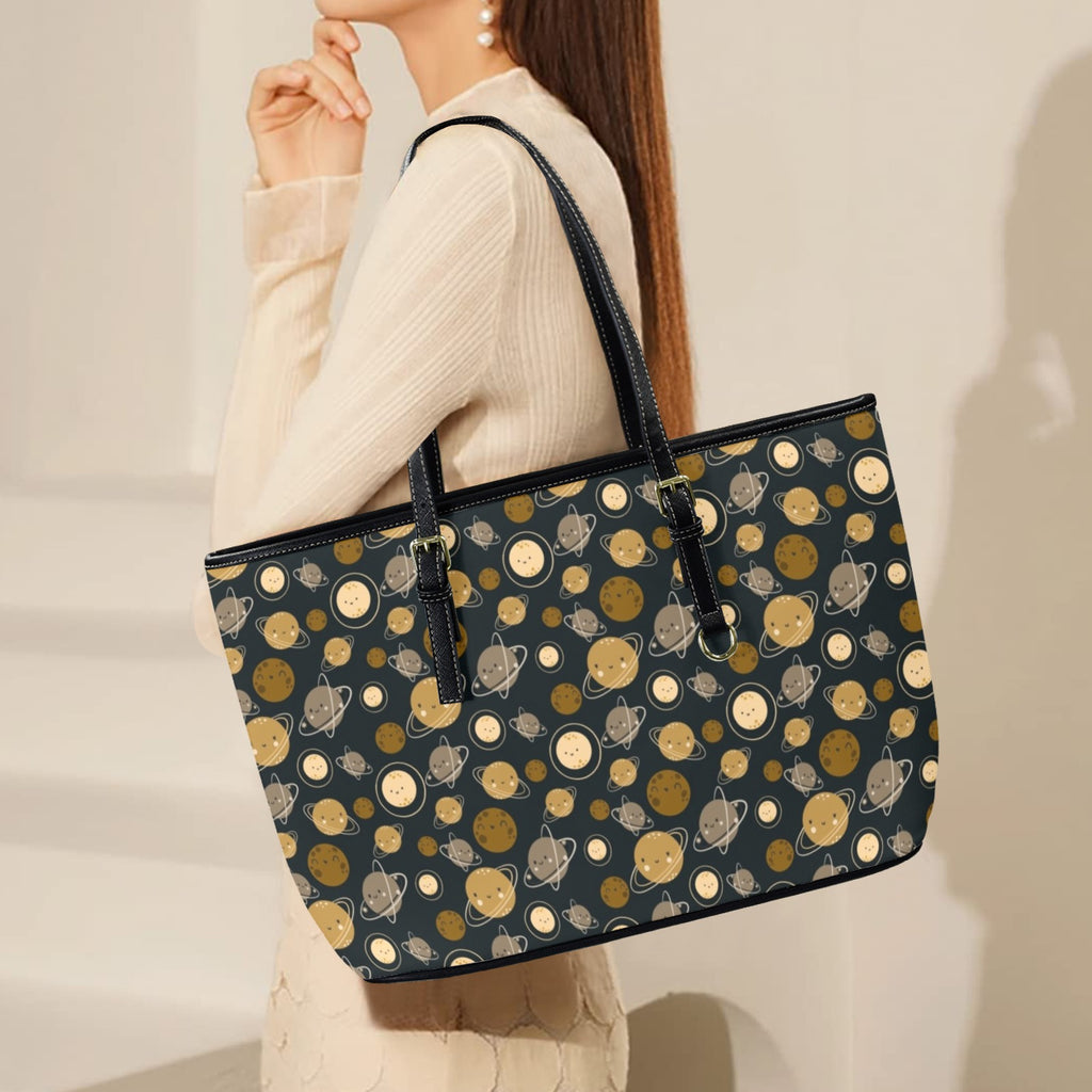 Planets PU Leather Tote Bag Large Leather Tote Bag-Large Printed Offshore Space