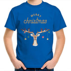 Merry Christmas Reindeer - Kids Youth T-Shirt Bright Royal Kids Christmas T-shirt Christmas Printed In Australia