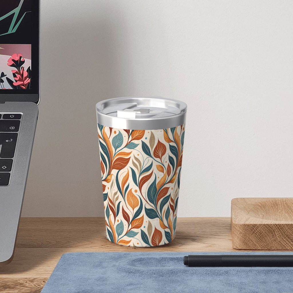Whimsical Leaf Swirl Small Stainless Steel Travel Mug Cup 12oz/350ml