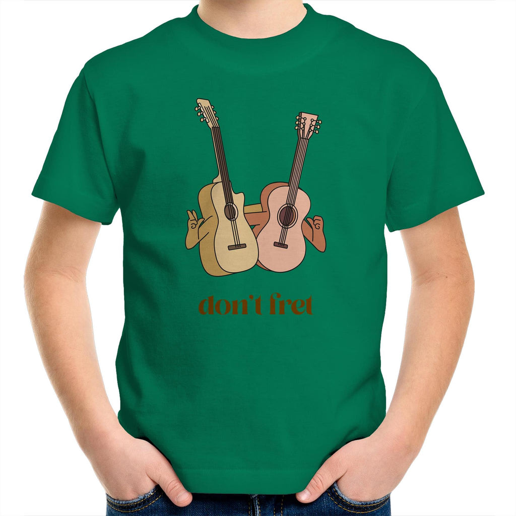 Don't Fret, Guitars - Kids Youth T-Shirt Kelly Green Kids Youth T-shirt Music Printed In Australia