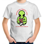 Reading Takes You To Another World, Alien - Kids Youth T-Shirt White Kids Youth T-shirt Printed In Australia Reading Sci Fi