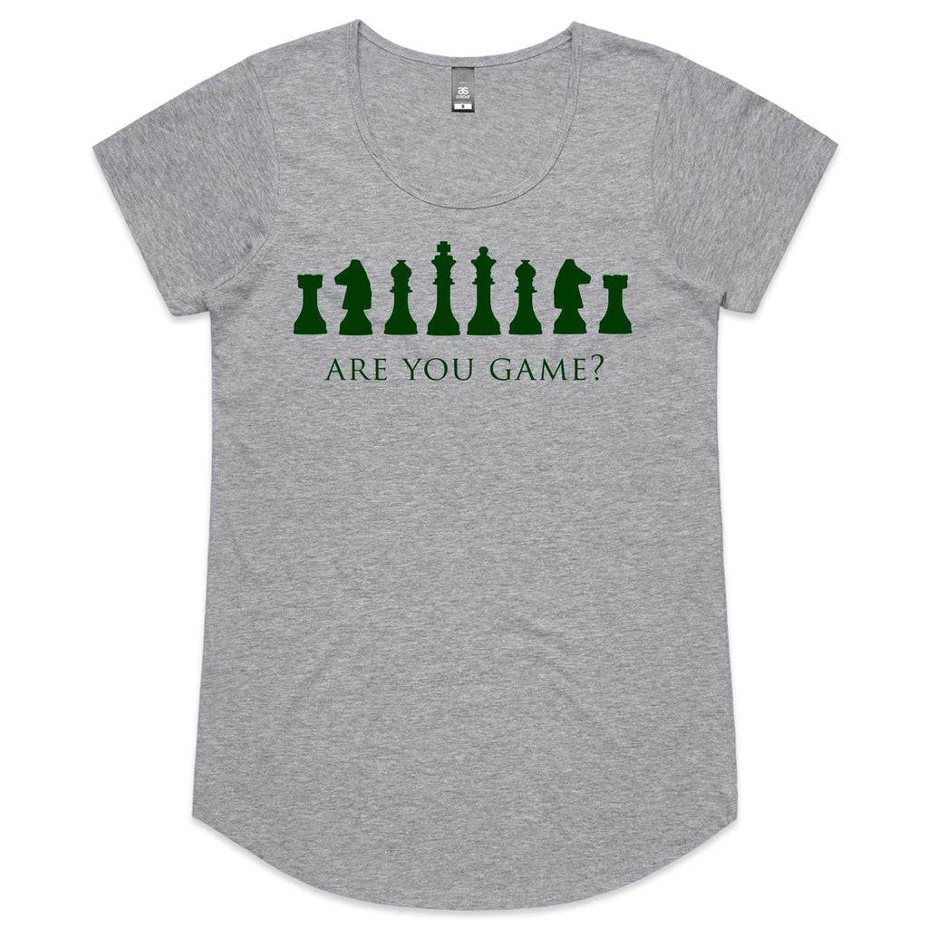 Are You Game, Chess - Womens Scoop Neck T-Shirt Grey Marle Womens Scoop Neck T-shirt Chess Games Printed In Australia