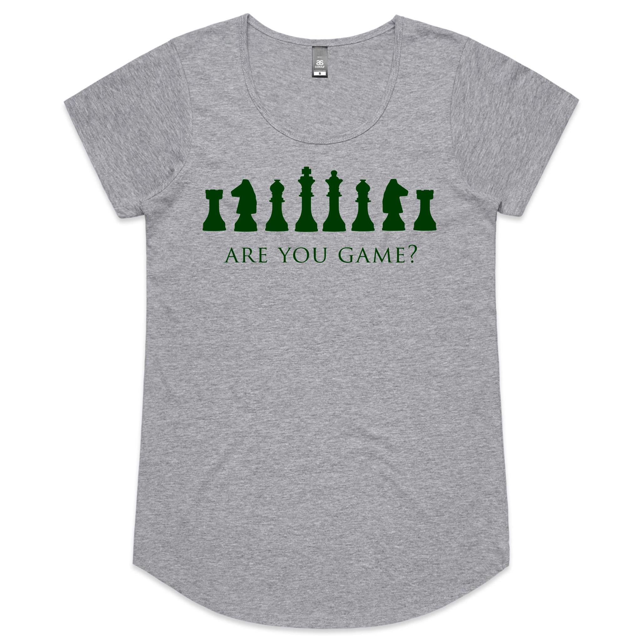 Are You Game, Chess - Womens Scoop Neck T-Shirt Grey Marle Womens Scoop Neck T-shirt Chess Games Printed In Australia