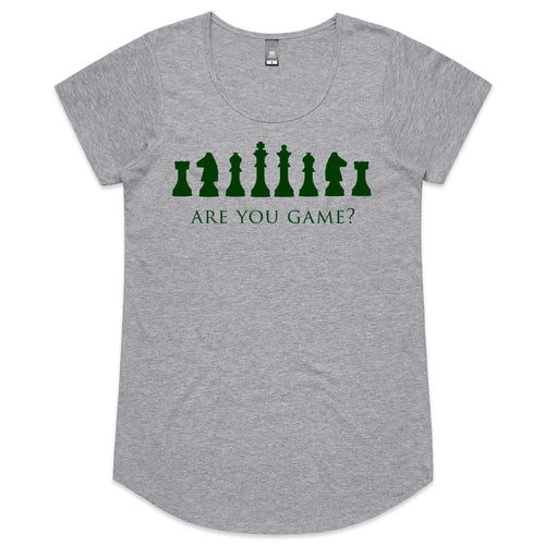 Are You Game, Chess - Womens Scoop Neck T-Shirt Grey Marle Womens Scoop Neck T-shirt Chess Games Printed In Australia