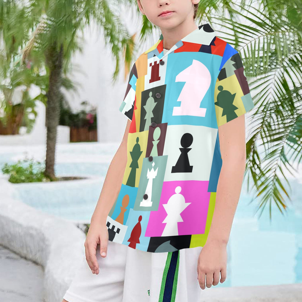 Colourful Chess Senior Kids Hawaiian Shirt Senior Kids Hawaiian Shirt 8-15 Chess Games Printed Offshore