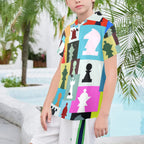 Colourful Chess Senior Kids Hawaiian Shirt Senior Kids Hawaiian Shirt 8-15 Chess Games Printed Offshore