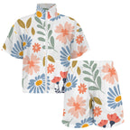 Large Boho Flowers And Leaves Women's Windbreaker Short Set Women's Windbreaker Short Set Plants Printed Offshore