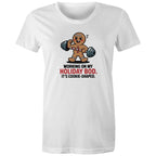 Working On My Holiday Bod, It's Cookie Shaped - Womens T-shirt White Womens Christmas T-shirt Christmas Printed In Australia