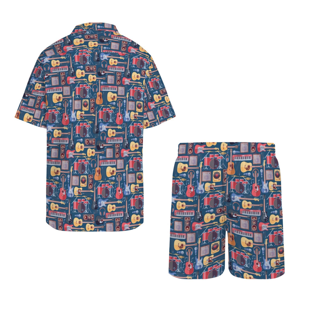 Music Instruments Men's Hawaiian Shirt & Shorts Set Men's Hawaiian Shirt & Shorts Set Music Printed Offshore
