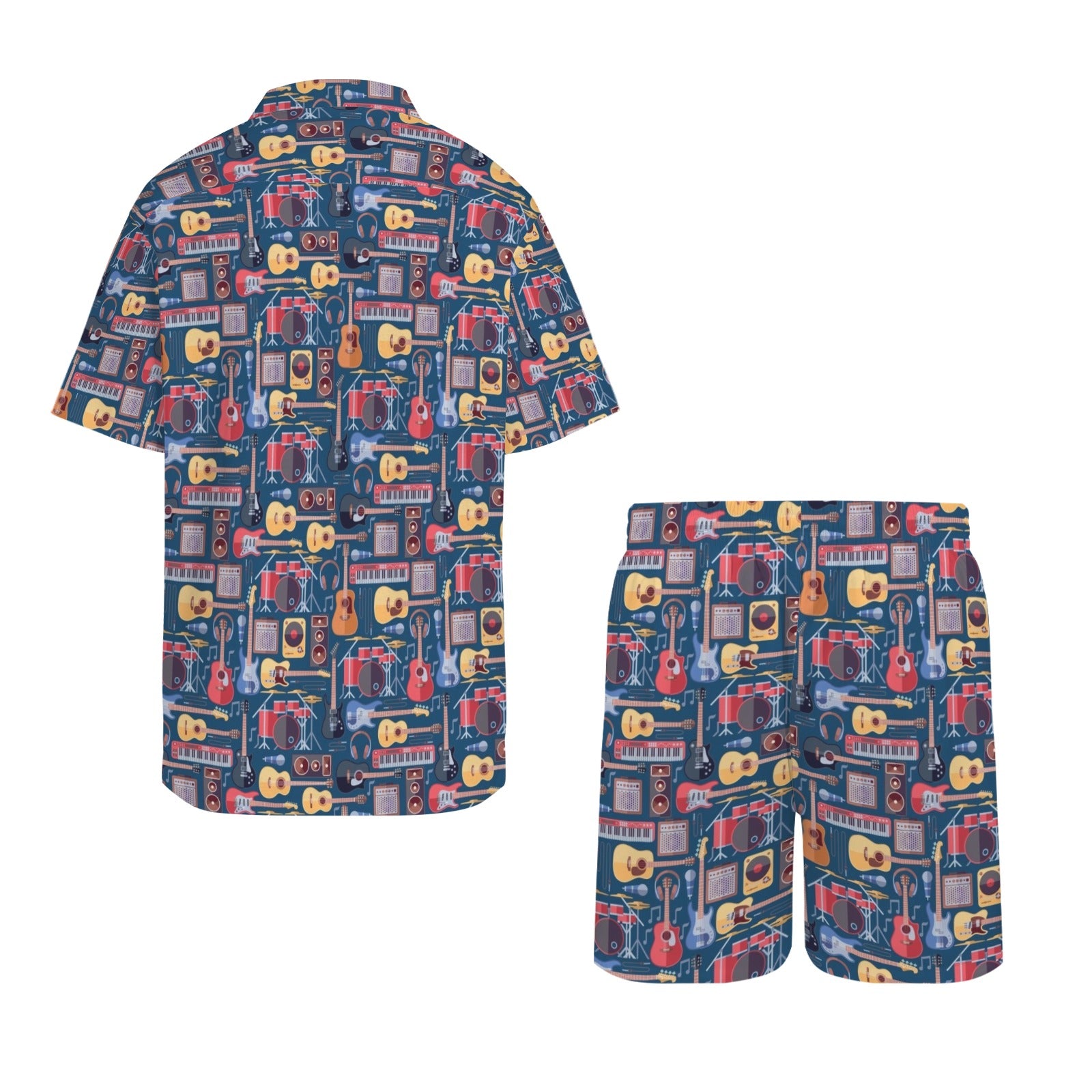 Music Instruments Men's Hawaiian Shirt & Shorts Set Men's Hawaiian Shirt & Shorts Set Music Printed Offshore