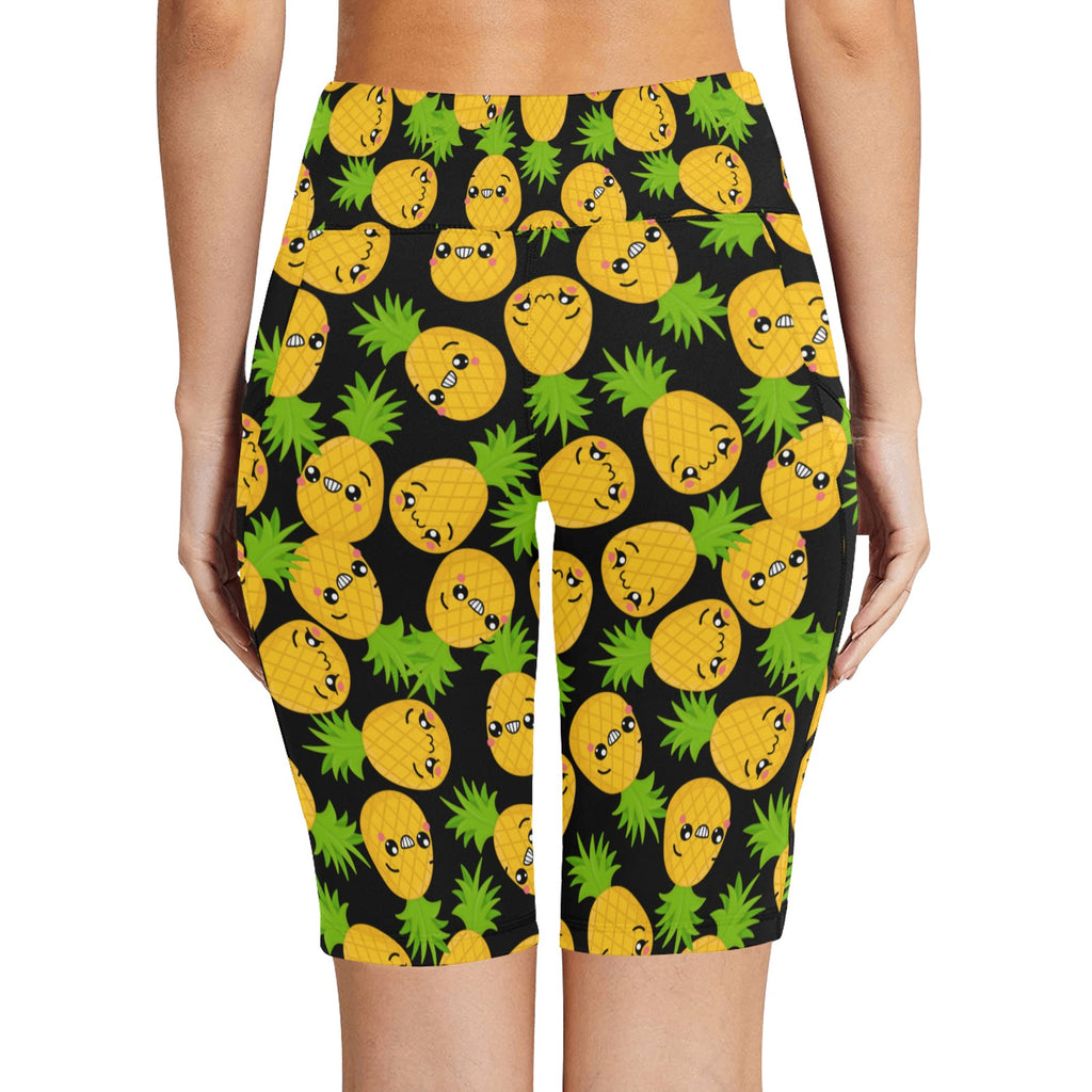 Cool Pineapples Women's Bike Shorts With Side Pockets Women's Bike Shorts Food Printed Offshore