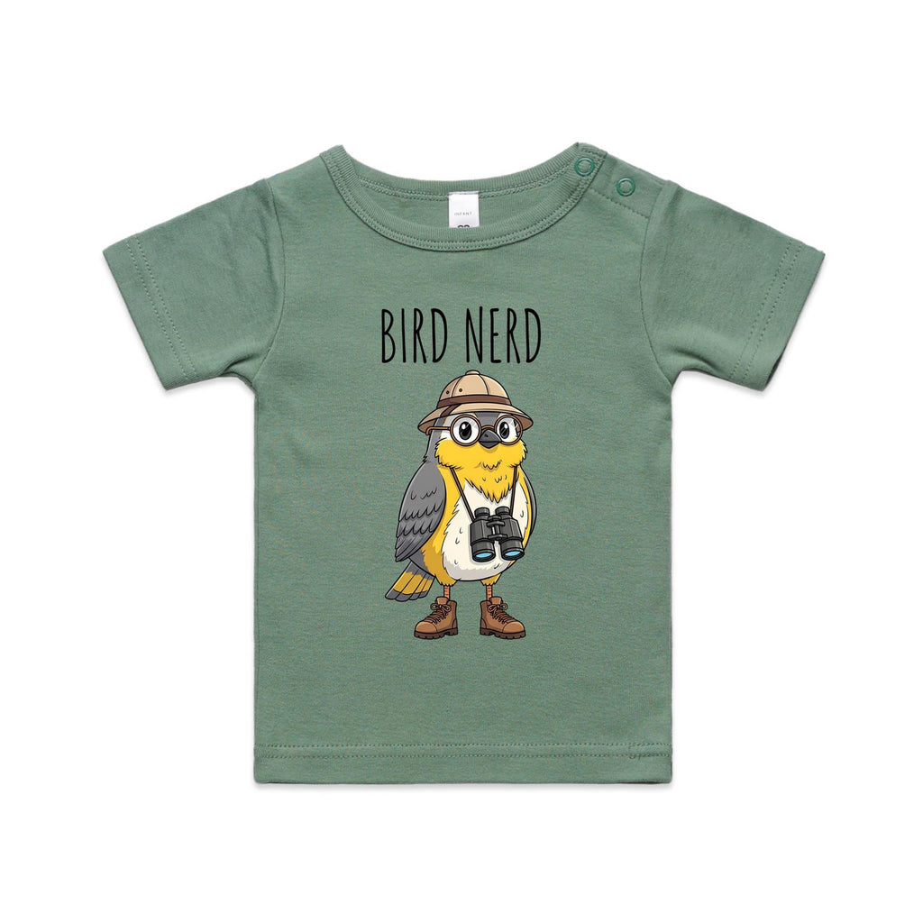 Bird Nerd 2 AS Colour Baby T-shirt Sage Baby T-shirt animal Birds Printed In Australia