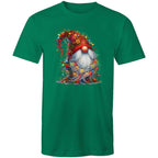 Christmas Gnome Wrapped In Lights - Mens T-Shirt Kelly Green Mens Christmas T-shirt Christmas Printed In Australia