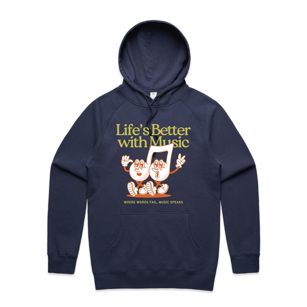 Life's Better With Music - Mens Hoodie Midnight Blue Mens Hoodie Music Printed In Australia