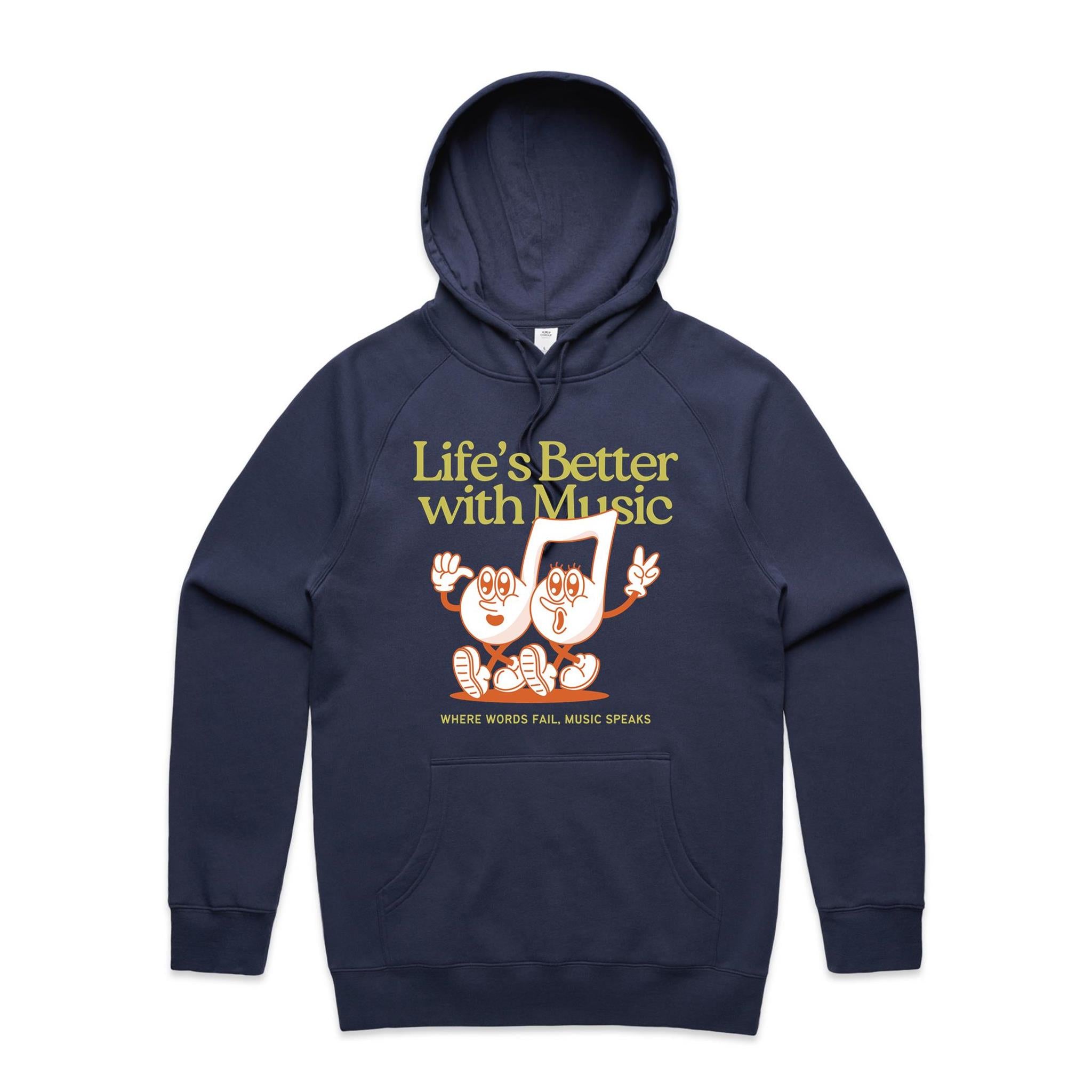 Life's Better With Music - Mens Hoodie Midnight Blue Mens Hoodie Music Printed In Australia
