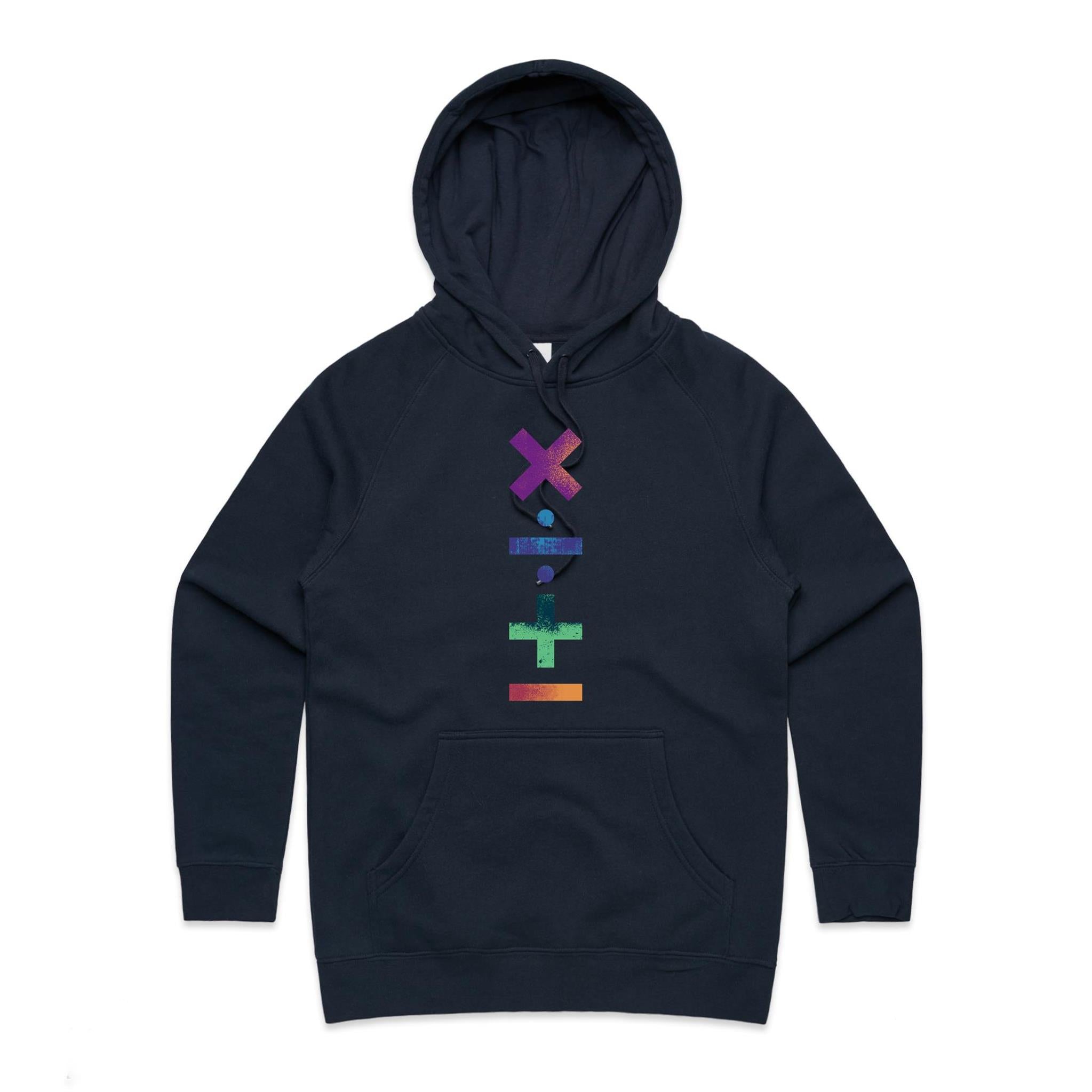 Maths Symbols - Womens Hoodie Navy Womens Hoodie Maths Printed In Australia