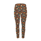 Abstract Floral On Brown Women's High Waist Pockets Yoga Leggings