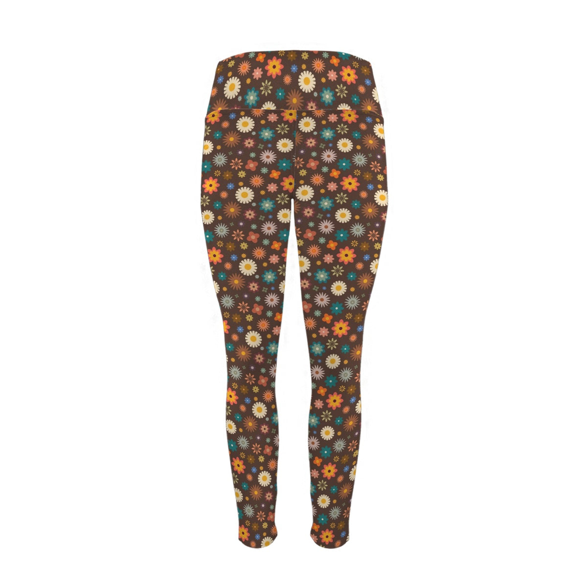 Abstract Floral On Brown Women's High Waist Pockets Yoga Leggings
