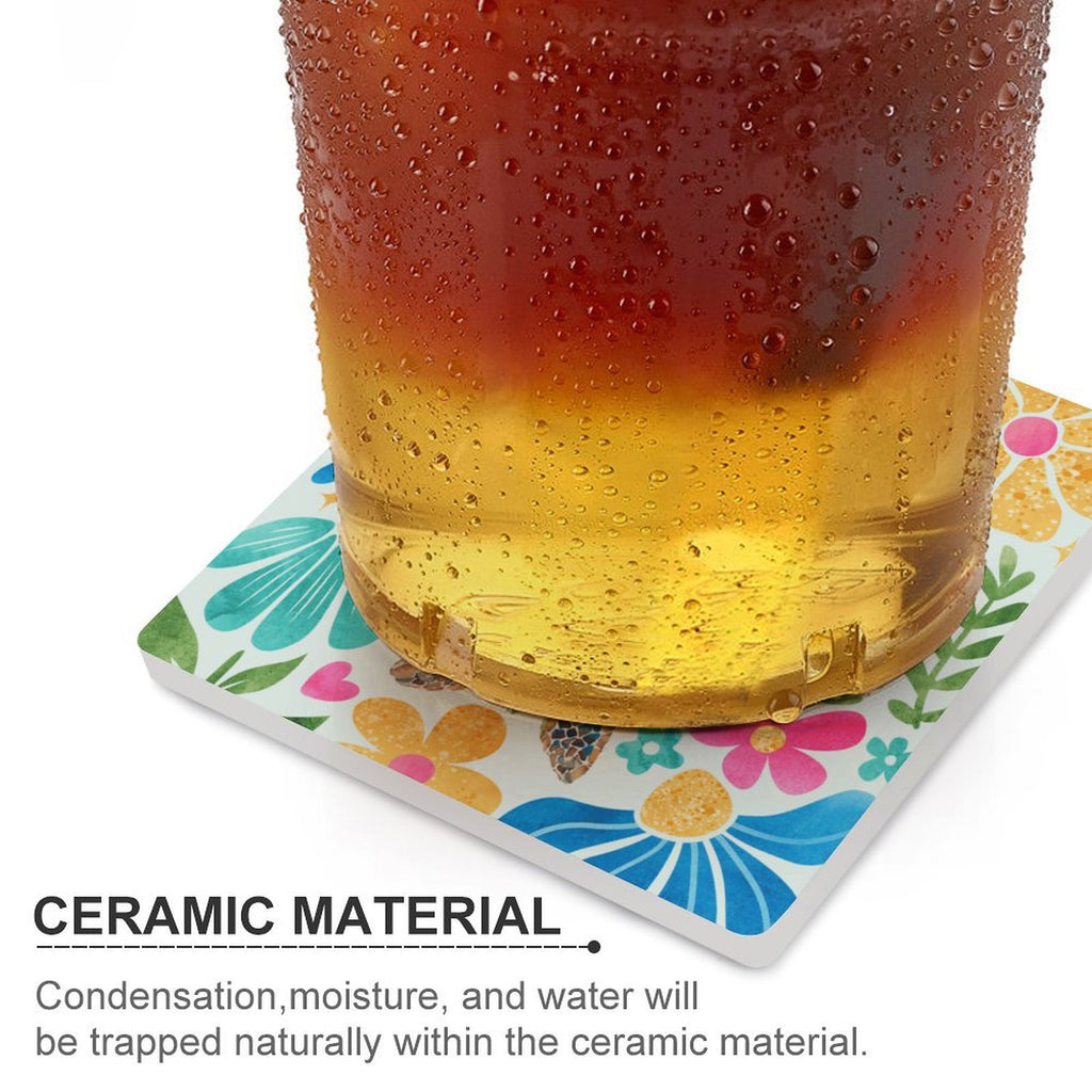 Boho Turtle - Ceramic Coasters (Square) Ceramic Coasters Ocean Printed Offshore