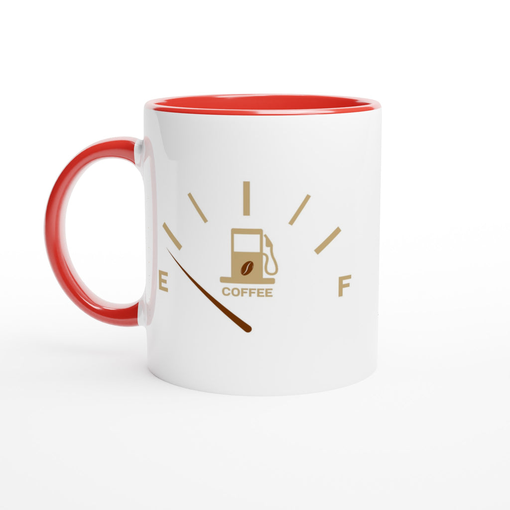 Coffee Fuel Gauge - White 11oz Ceramic Mug with Colour Inside Ceramic Red Colour 11oz Mug Coffee Globally Fulfilled