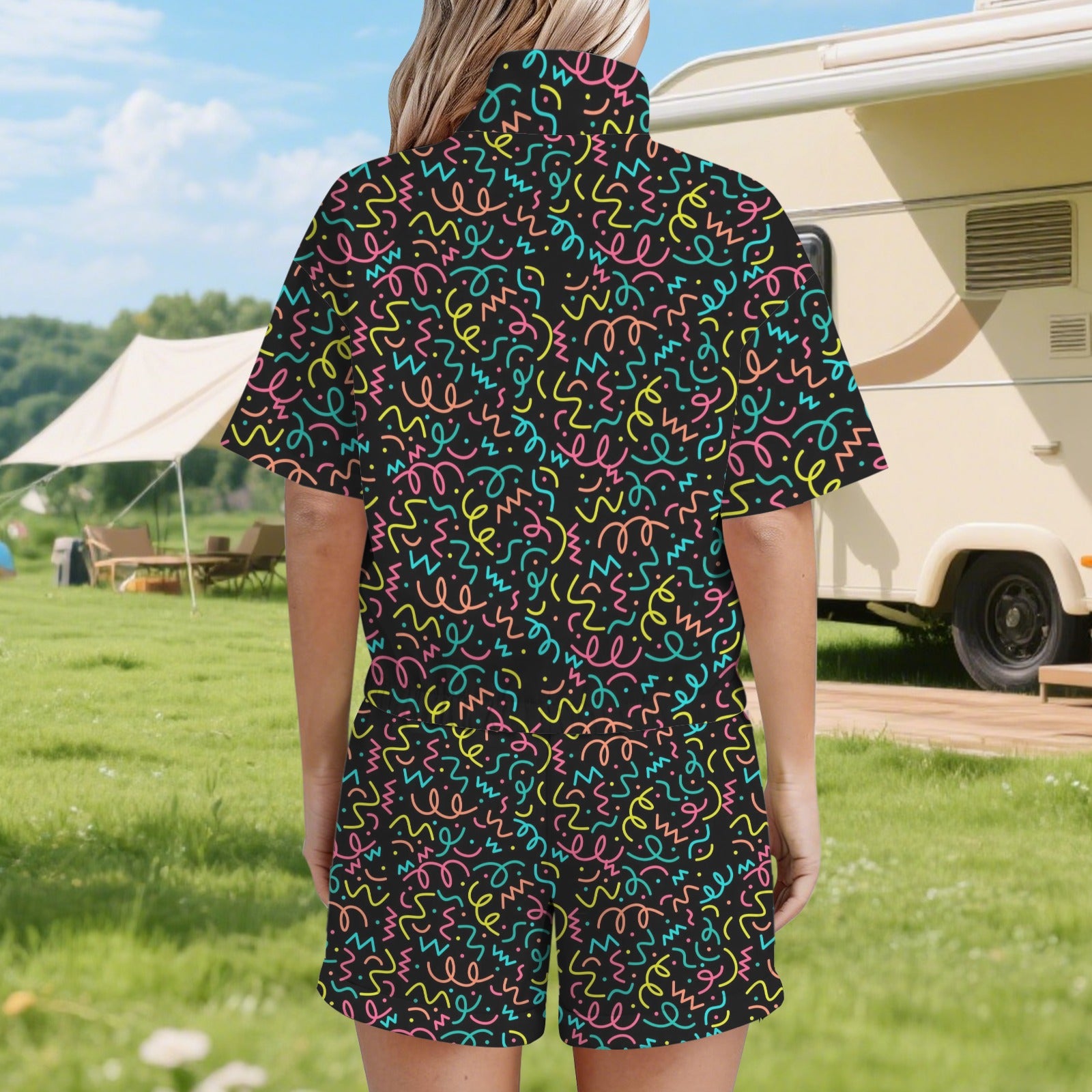 Squiggle Time Women's Windbreaker Short Set Women's Windbreaker Short Set Printed Offshore