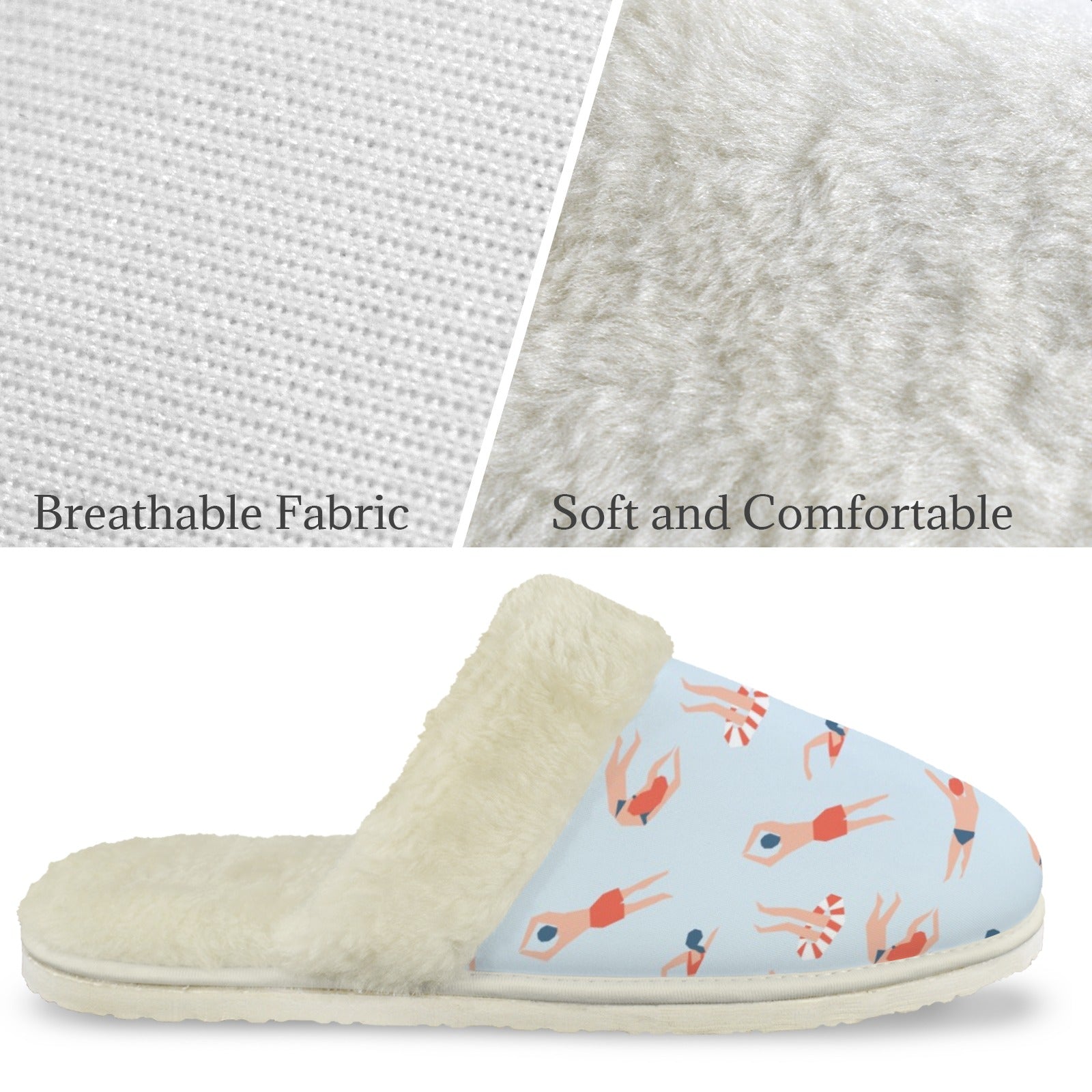 Summer Swim Men's Fur Trim Thick-Sole Indoor Slippers Men's Fur Trimmed Slippers Printed Offshore Summer