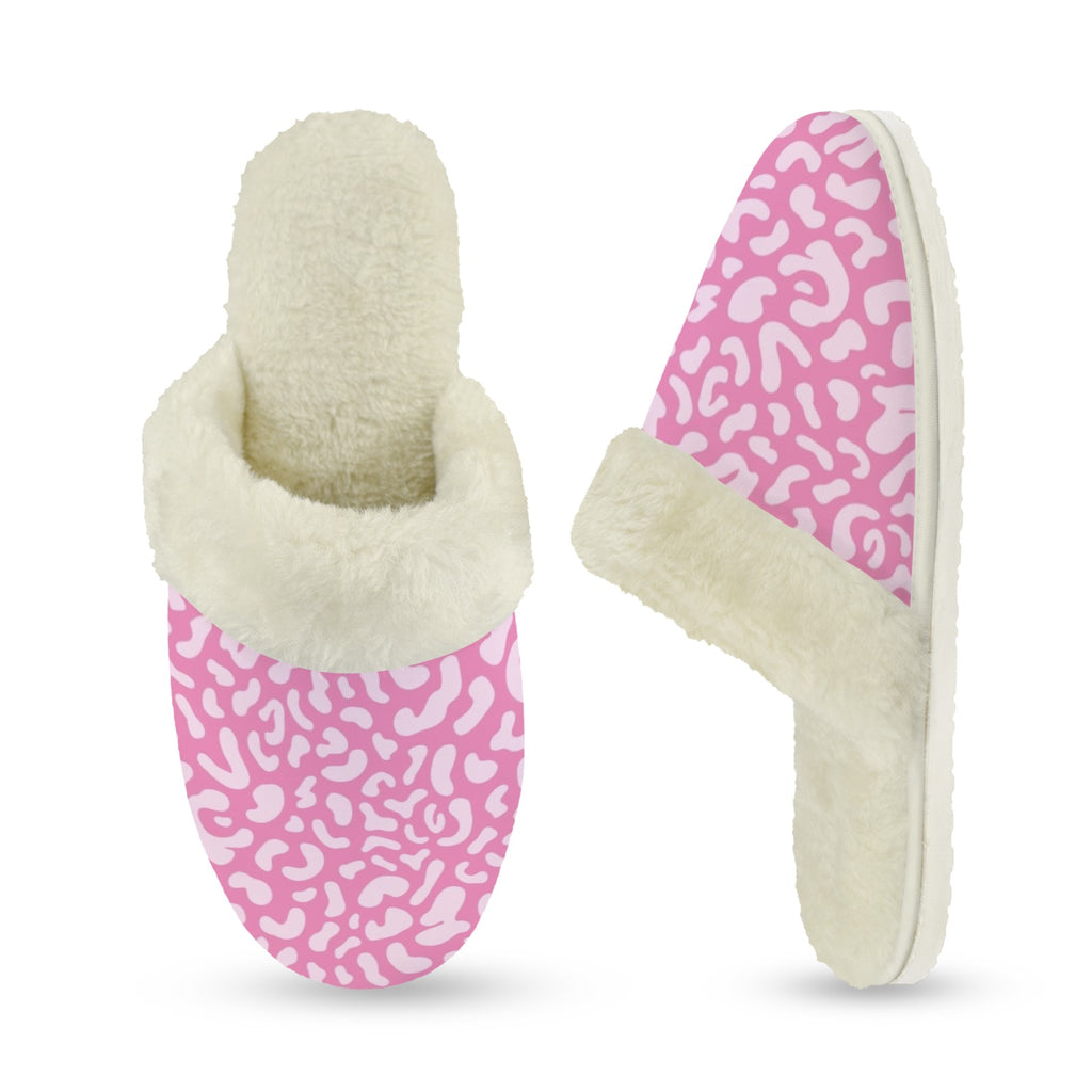 Pink Leopard Women's Fur Trim Thick-Sole Indoor Slippers Women's Fur Trimmed Slippers animal Printed Offshore