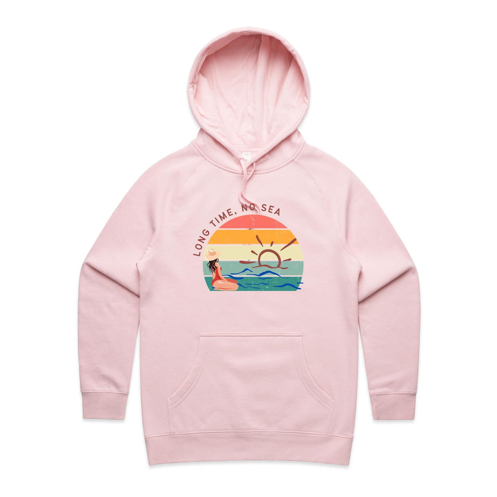 Long Time, No Sea - Womens Hoodie Pink Womens Hoodie Printed In Australia Summer Surf