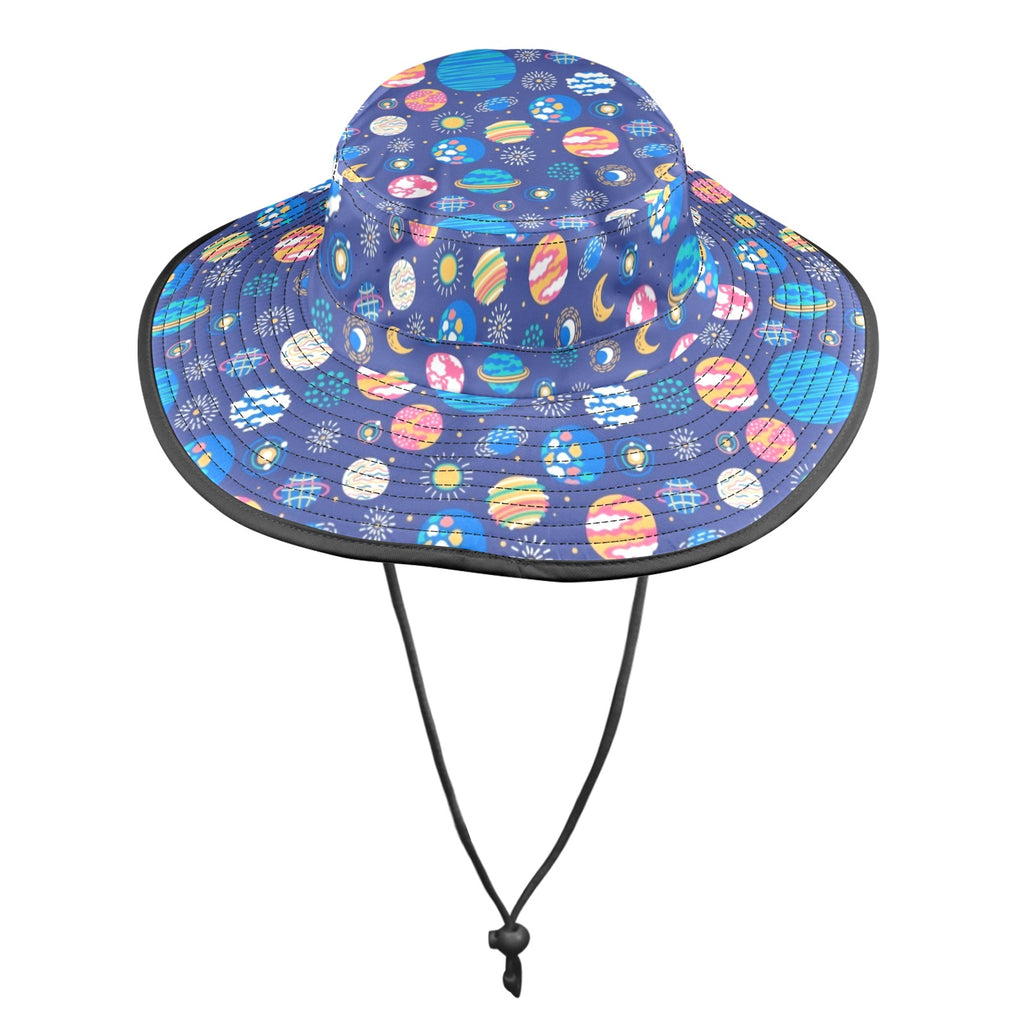 Planets On Blue Wide Brim Bucket Hat Wide Brim Bucket Hat Printed Offshore Space