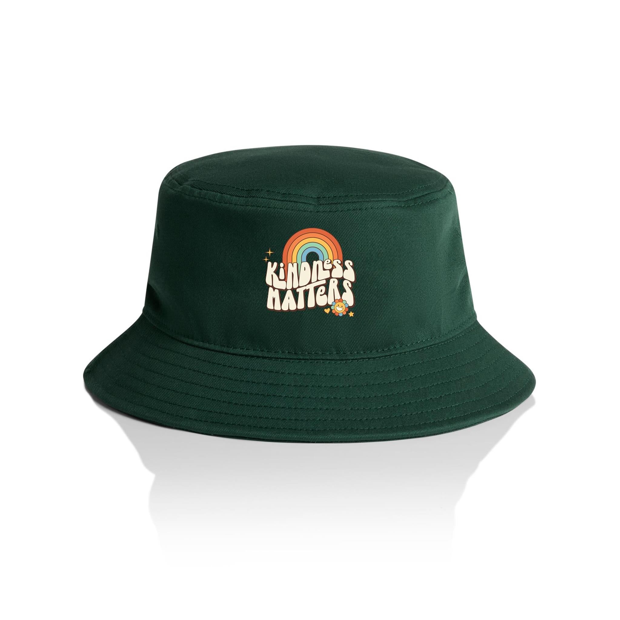 Kindness Matters - AS Colour Bucket Hat Forest Green One Size As Colour Bucket Hat Kindness Printed In Australia