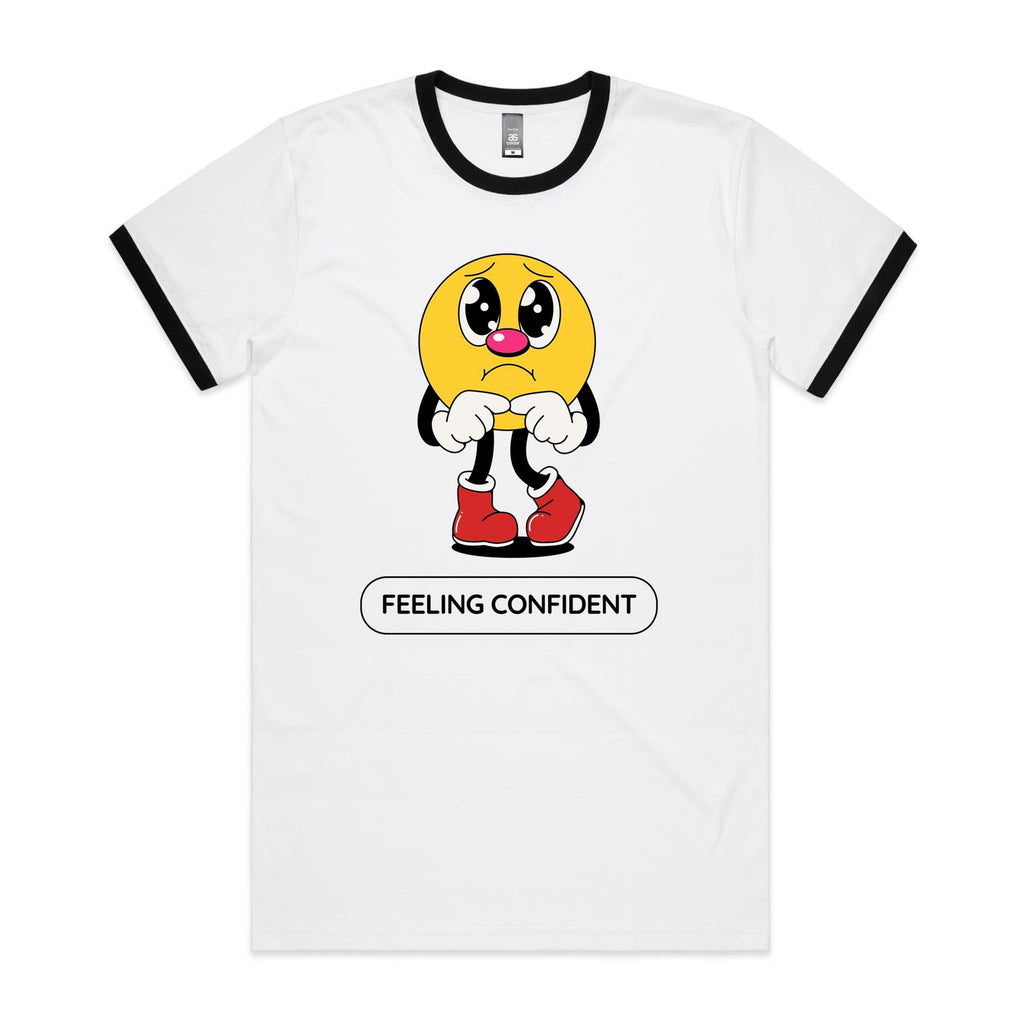 Feeling Confident - Staple Ringer Tee White Black Ringer T-Shirt Printed In Australia