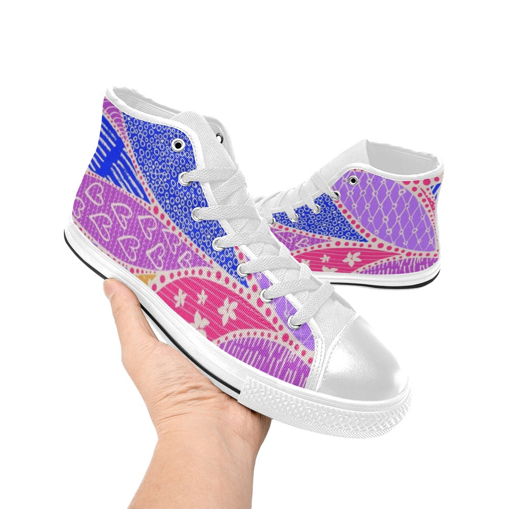 Pink Swirl - Kids High Top Canvas Shoes