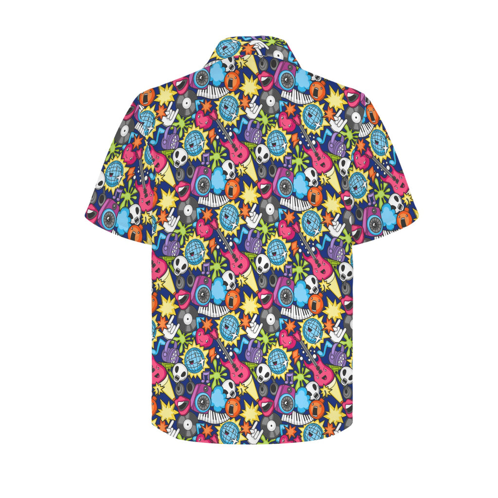 Sticker Music Men's Short Sleeve Hawaiian Shirt Men's Hawaiian Shirt (New) Music Printed Offshore