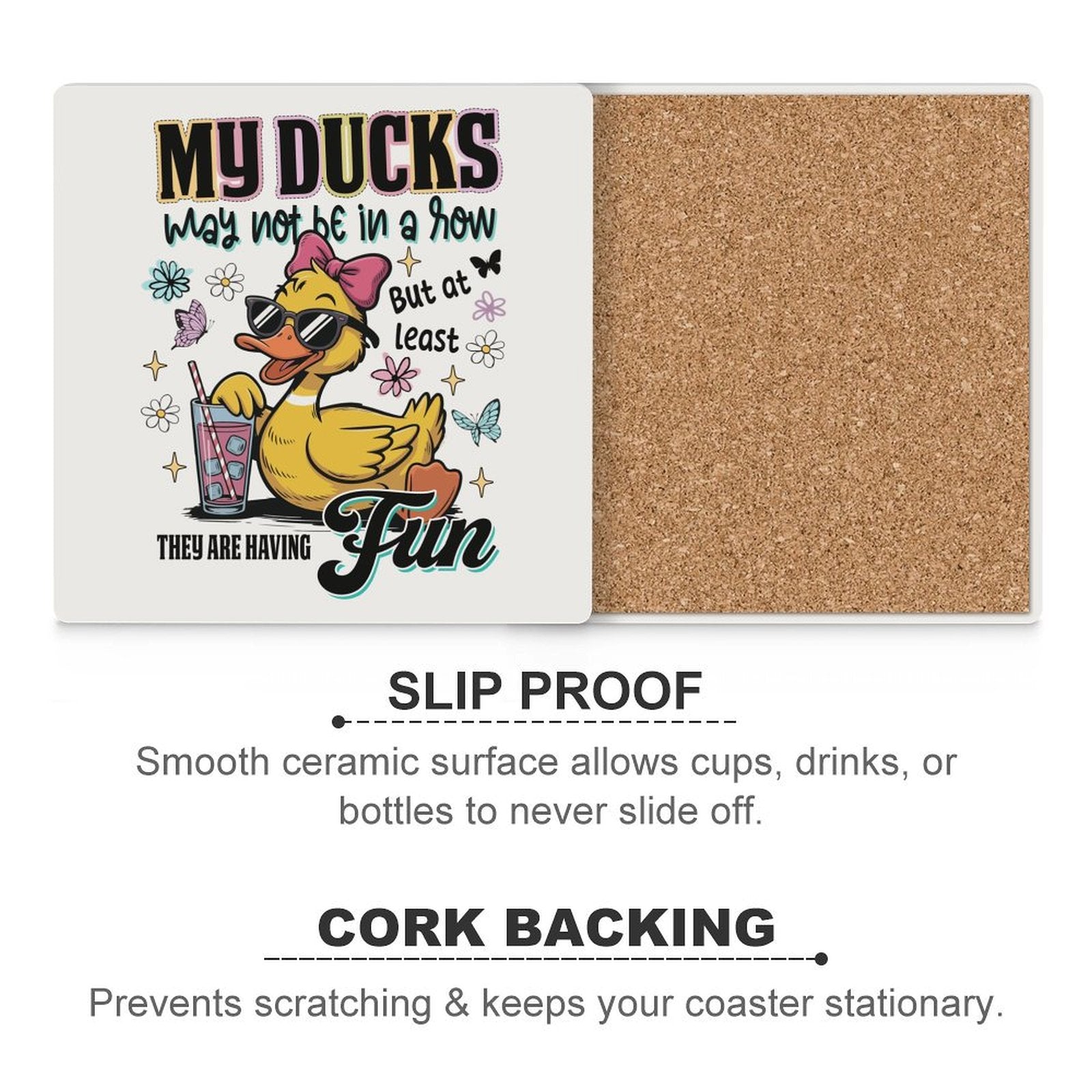 My Ducks May Not Be In A Row - Ceramic Coasters (Square) Ceramic Coasters animal Printed Offshore