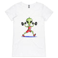 Alien Dumbells, Gym - Womens V-Neck T-Shirt White Womens Active V-Neck T-shirt Fitness Printed In Australia