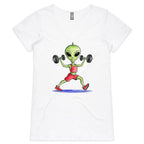 Alien Dumbells, Gym - Womens V-Neck T-Shirt White Womens Active V-Neck T-shirt Fitness Printed In Australia