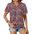 Comic Book Women's Short-Sleeve Button Up Shirt white Women's Short-Sleeve Button Up Shirt comic Printed Offshore
