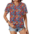 Comic Book Women's Short-Sleeve Button Up Shirt white Women's Short-Sleeve Button Up Shirt comic Printed Offshore