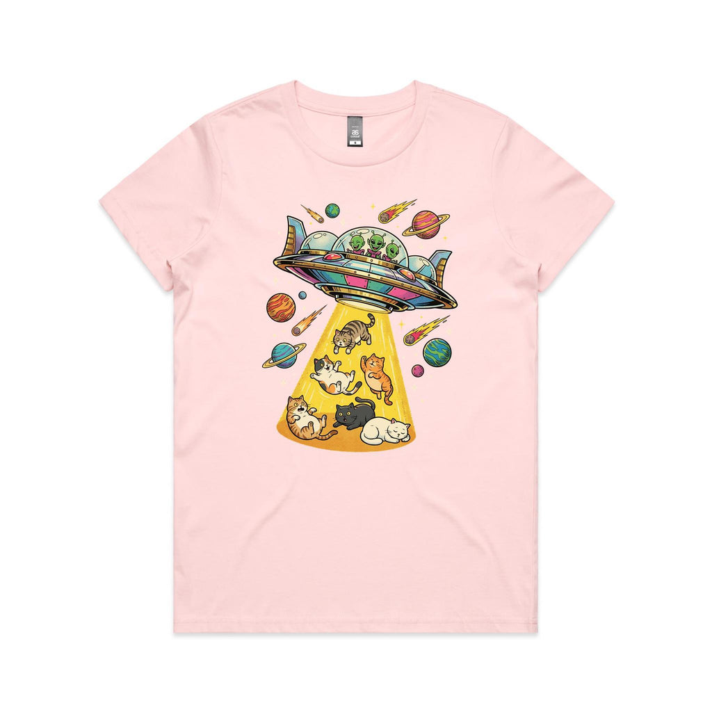UFO Cat Abduction Women's AS Colour T-shirt Pink Womens T-shirt animal Printed In Australia Sci Fi