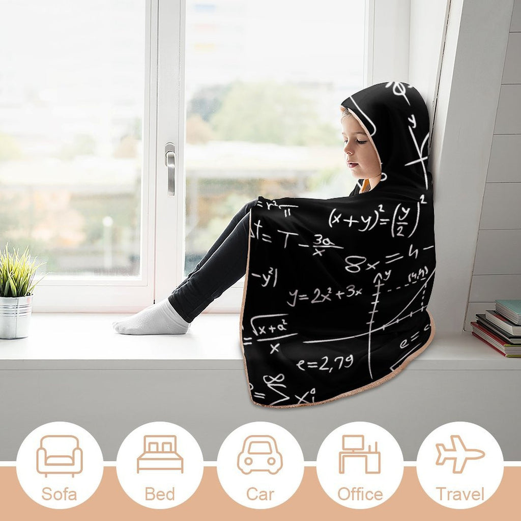 Equations Kids Hooded Blanket 100cm x 130cm Kids Hooded Blanket Maths Printed Offshore