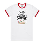 Just One More Chapter, Books - Staple Ringer Tee White Red Ringer T-Shirt Printed In Australia Reading
