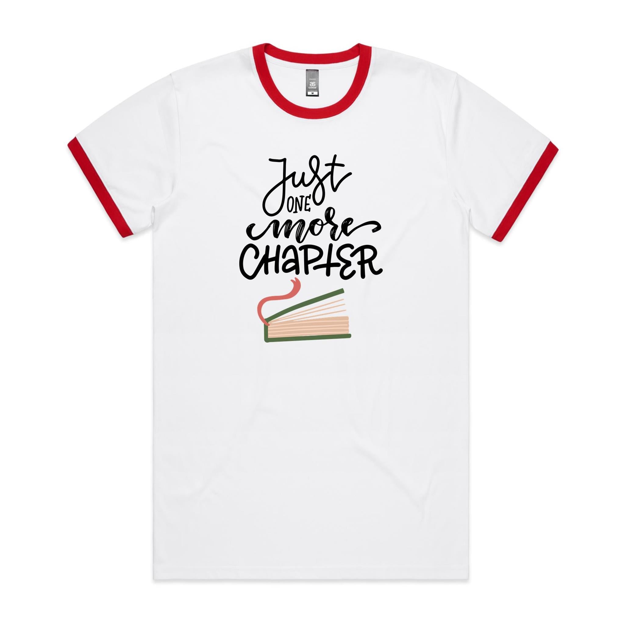 Just One More Chapter, Books - Staple Ringer Tee White Red Ringer T-Shirt Printed In Australia Reading