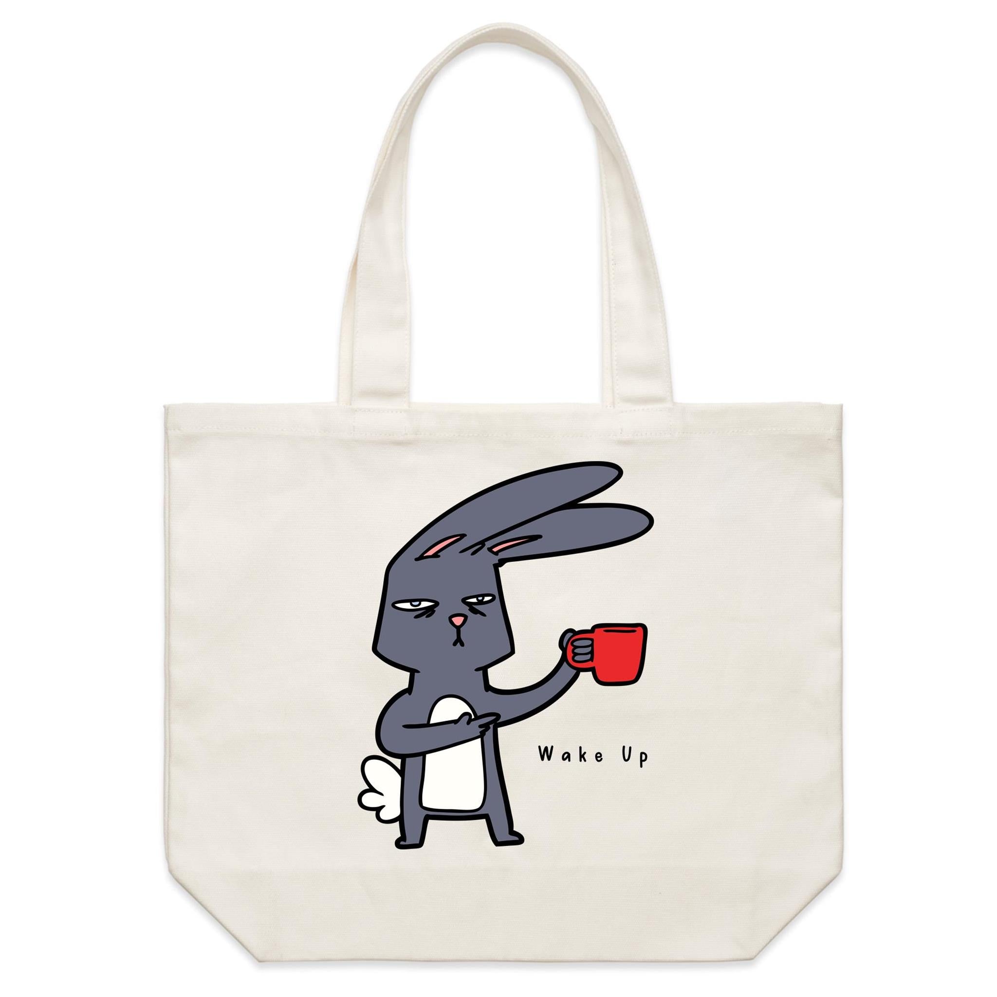 Wake Up, Rabbit Coffee - Shoulder Canvas Tote Bag Default Title Large Tote Bag animal Coffee Printed In Australia