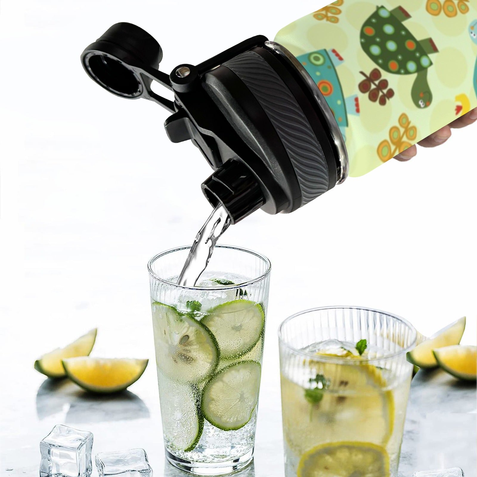 Retro Turtles - Insulated Water Bottle with Dual-Use Lid (18oz) Insulated Water Bottle with Dual-Use Lid (18oz) animal Ocean Printed Offshore